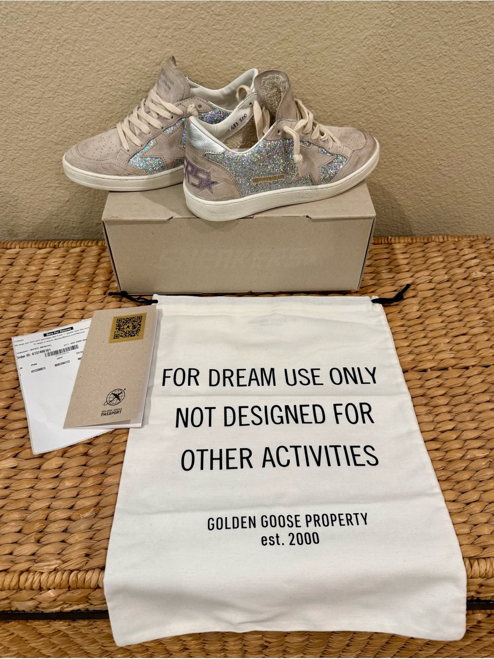 Golden Goose BallStar Glitter Suede Low-Top Sneakers with Iridescent Glitter